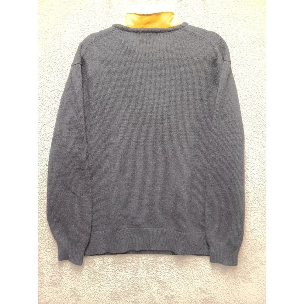 Orvis‎ Men's XL Navy Blue Lambswool Quarter Zip Sweater Leather Shearling Collar